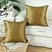 CaliTime Pack of 2 Silky Throw Pillow Covers Cases for Couch Sofa Bed Modern Light Weight Dyed Striped 18 X 18 Inches Gold
