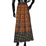 Christmas Sale- Gorgeous Trendy Black Orange Red Batik Batik Print Cotton Wrap Skirt 40"length India Free Shipping