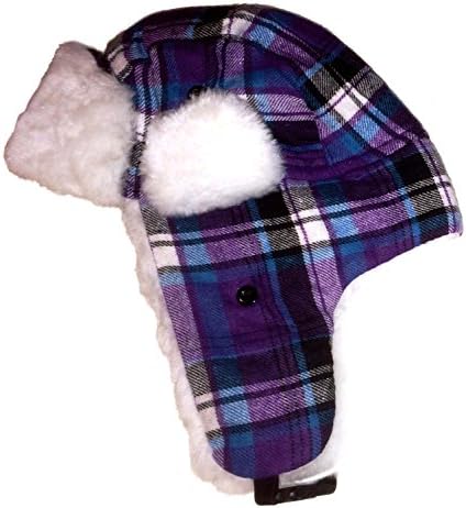 Kids Plaid Trapper/Bomber Hat with Faux Fur Lining, Unisex, Assorted Colors (Purple)