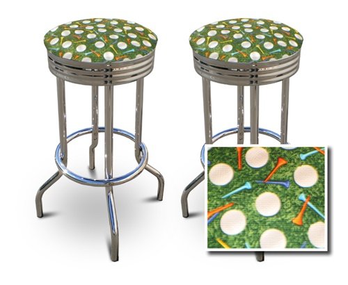 2 Golf Themed Fabric Specialty / Custom Barstools Set