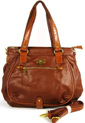 Womens Brown Designer Padlock Shoulder Handbag