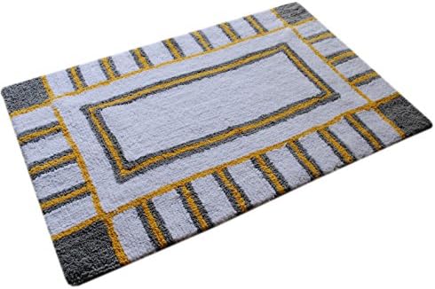 100% Pure Cotton Geoline Large Reversible Grey & Yellow Bath Rug Size 21" X 34" By Trendsetter Homez Bath Rugs Collections (Yellow)
