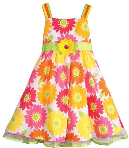 Rare Editions Girls 4-6x White Yellow Orange Daisy Floral Print Cotton Dress, 6