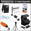 Essential Accessory Kit For Pentax Optio WG-1, WG-2 Waterproof Digital Camera Includes Extended (1000Mah) Replacement D-LI92 Battery + Ac/Dc Rapid Travel Charger + Deluxe Case + STRAP FLOAT + USB 2.0 SD Card Reader + LCD Screen Protectors + More