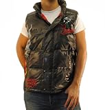 Ed Hardy Mens Flaming Skull Puffer Vest - Black