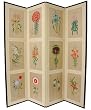 Floral Design Asian Art Room Divider - 6ft. 12 Flowers Japanese Folding Privacy Floor Screen - 4 Panels