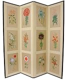 Floral Design Asian Art Room Divider - 6ft. 12 Flowers Japanese Folding Privacy Floor Screen - 4 Panels