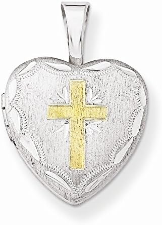 Sterling Silver Gold-plated Cross w/ Scallop Border 12mm Heart Locket
