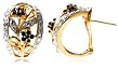 18k Yellow Gold Overlay Sterling Silver Sapphire & Diamond Accent Floral Earrings