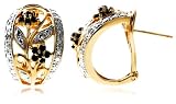 18k Yellow Gold Overlay Sterling Silver Sapphire & Diamond Accent Floral Earrings