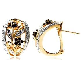 18k Yellow Gold Overlay Sterling Silver Sapphire & Diamond Accent Floral Earrings by 