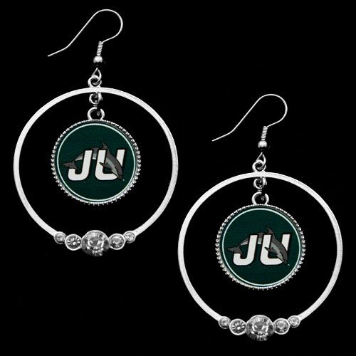 Jacksonville University Dolphins Ladies Double Hoop Crystal Dangle Earrings