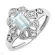 Ring With 0.95ctw Precious Stones - Genuine Diamonds and Aquamarine Crafted in 14K White Gold - Certificate Available.