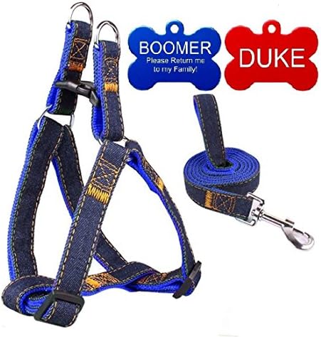 Dog Leash Harness No-Pull 2 FREE ID TAGS , DIBESTS Adjustable and High Quality Denim Dog Training Walking Leash Collar for Large/Medium/Small Dog (L)