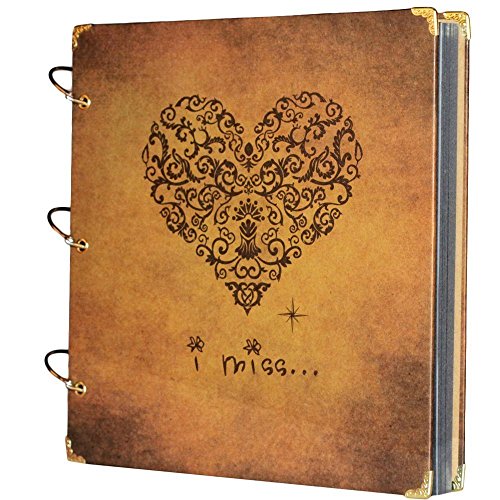 SiCoHome Scrapbook I Miss Printed 10.5x10inch Vintage Style Scrapbook Album Recording Gifts,Wedding Guestbook,Travel Book