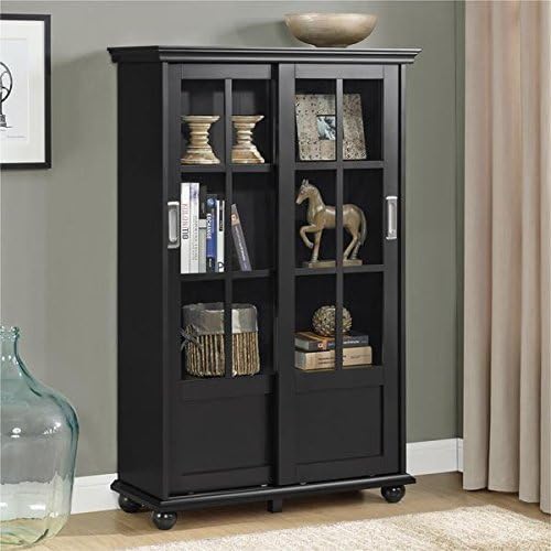 Altra Arron Lane Black Bookcase with Sliding Glass Doors