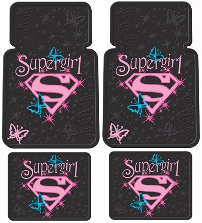  Supergirl DC Comics Stars & Butterflies 4 Pc Front & Rear Floor Mats Plus Bonus Matching Decal