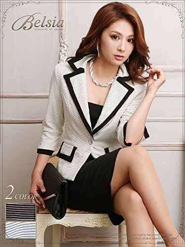【XLサイズ追加!!】【BELSIA】格上げLADYストレッチマリンボーダー柄七分袖キャバスーツ/膝丈スーツ(S/M/L/XL)(黒/白)*bs2016-st