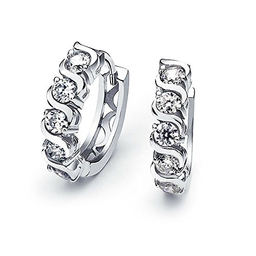 Round Solitaire Cubic Zirconia AAA CZ S-Style Wave Kpop Huggie Hoop Earrings For Women .925 Sterling Silver More Colors