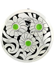 Sterling Silver Brooch / Pendant Green Beads, 2 inch tall