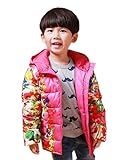 C-Princess ふわふわ 子供服 女の子コート 男の子綿入れジャンパー 中綿ジャケット ベビー服 新生児上着 フードが付 鮮やかな花柄 冬防寒 お出かけ 暖かい ローズ 120サイズ