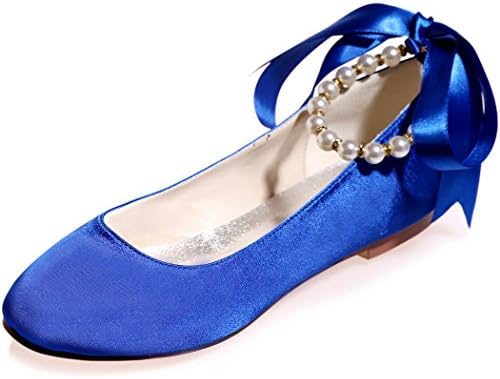 Favebridal Women's Satin Round Toe Bridal Shoes Bow with Pearl Flat Prom Shoes ZXF9872-15A-US10