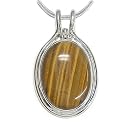 Sterling Silver Tiger Eye Oval Pendant with Snake Chain by Sajen, 18"