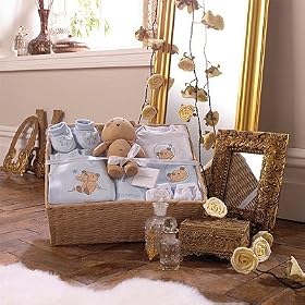 Izziwotnot Occasion 5 Piece Luxury Baby Gift Basket, Forget-Me-Not Blue, Newborn