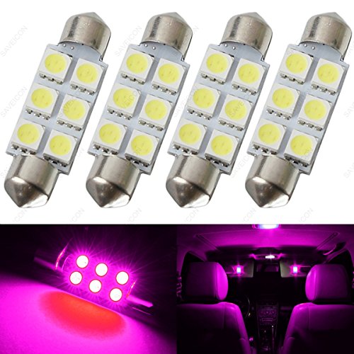 SAWE - 44MM 6-SMD 5050 Festoon Dome Map Interior LED Light Bulbs Lamp For 6411 578 211-2 212-2 (4 pieces) (Pink/Purple)