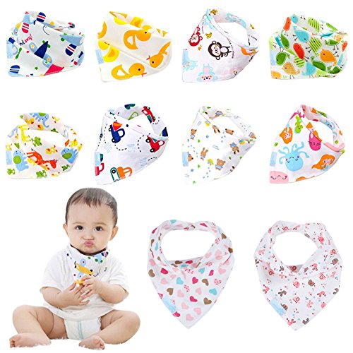 Labebe Hessie Series Baby Bandana Drool Bibs, Unisex 10-pack Absorbent Cotton, Cute Baby Gift for Boys & Girls infant (A-J)