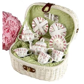 Click here to buy Luxury Toy Tea Set in Porcelain in Wicker Picnic Basket
