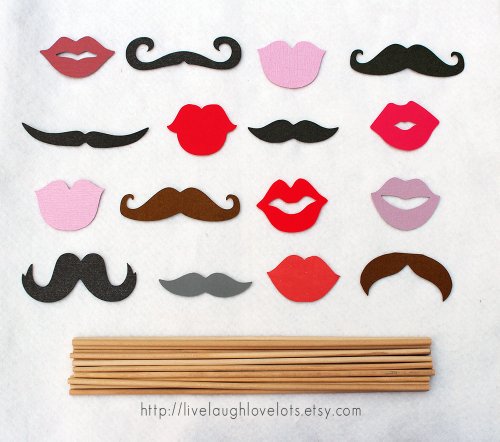 Photo Props on a stick. 16-piece assorted mustaches and lips DIY.