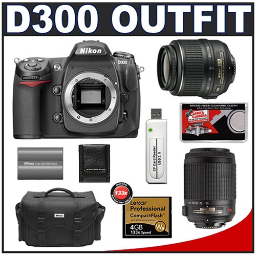 Nikon D300 Digital SLR Camera with Nikon 18-55mm AF-S DX VR Lens + Nikon 55-200mm AF-S DX VR Lens + 4GB Card + EN-EL3e Battery + Case + Cameta Bonus Accessory Kit