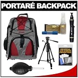 Portare Multi-Use Laptop/iPad/Digital SLR Camera Backpack Case (Gray/Maroon) with 57