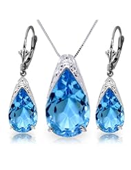 14k White Gold Blue Topaz Drop Necklace and Earrings Set
