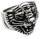 Ed Hardy Tiger Stainless Steel Ring With Red Cubic Zirconia Size 10