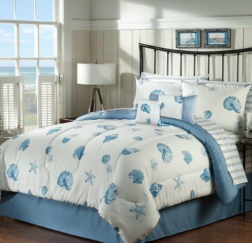 Seashells, Beach Themed, Nautical Twin Comforter Set BB (6 Piece Bed In A Bag)