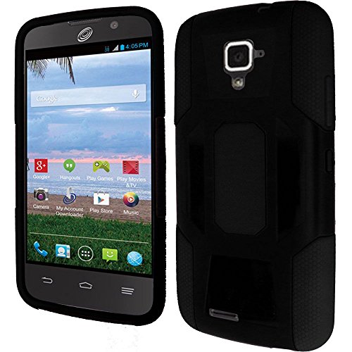 ZTE Rapido LTE Z932C Case / Straight Talk ZTE Z932L Rapido LTE Case, S&D(TM) Robust Slim Hybrid Hard Plastic Silicone Cover Case + [FREE S&D BRAND Screen Protector & Touch Screen Stylus] (BLACK / BLACK)