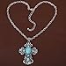 CHILDCITY Vintage Silver Plated Cross Carve Blue Crystal Oval Turquoise Pendant Necklace for Women Gift