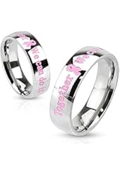 Pink Awareness Epoxy Letters "Together We can do it" Stainless Steel Dome Band Ring