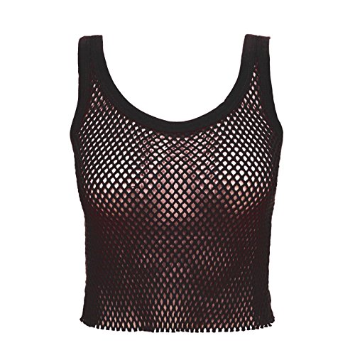 Envy Boutique Women's Sexy Sleeveless Casual Retro Fishnet Net Mesh Summer Crop Top