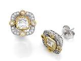Zoe R(tm) 925 Sterling Silver with Yellow Plating Accent Hand Set Cushion Cut CZ Earrings