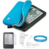 Durable Protective Neoprene Glove Sleeve Cover Carrying Case for Amazon Kindle 3 Wifi 3G 6 inch LCD Display Screen Clear Screen Protector for Amazon Kindle Wireless Device 3G Wifi Rapid Travel Wall Charger with IC Chip SumacLife TM Wisdom Courage Wristband