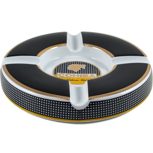 Cohiba Logo Round Ceramic Black and White 4 Cigar Ashtray