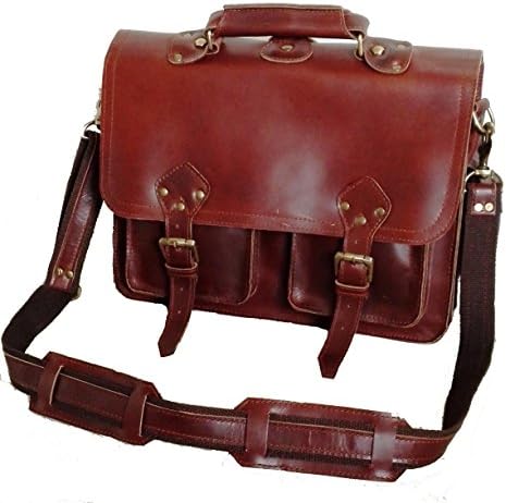 Leather Luxury 16" Handmade Rust Brown Buffalo Calf Leather Briefcase, Messenger Bag, Satchel, Backpack, Laptop Bag