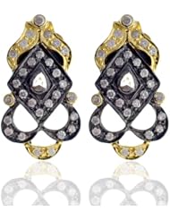 Antique Style Diamond Pave Stud 18kt Yellow Gold Earrings Silver Jewelry