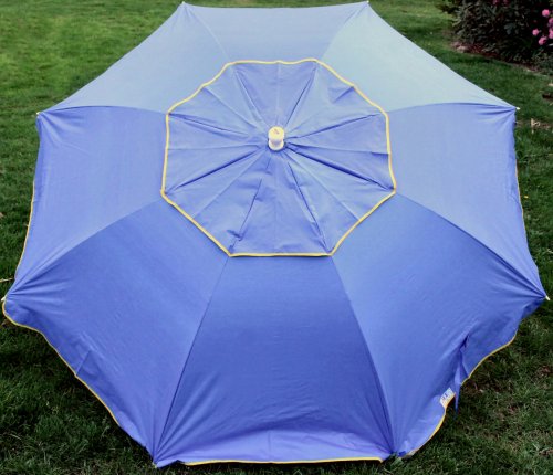 RIO Groundbreaker Universal 7-ft Beach Umbrella with Wind Vent, Tilt, and SPF 125 Sun Protection - Solid Blue with Yellow Trim