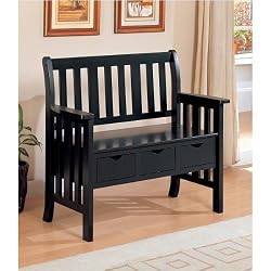 Cottage Style Black Wooden Chair Bench w/Storage Drawer By Coaster
