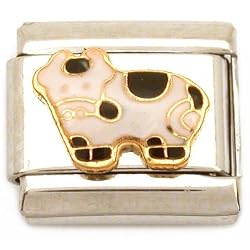 Enamel Cow Italian Charm Stainless Steel 9mm