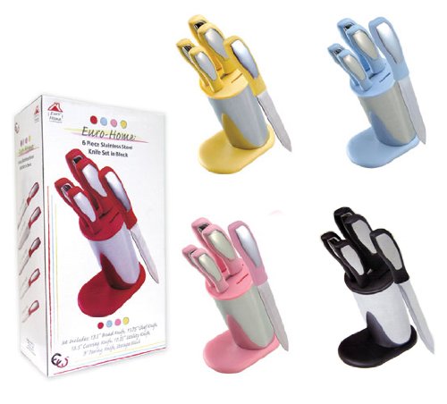 6 PIECE STAINLESS STEEL KNIFE BLOCK SET - YELLOW (GREAT SET TO MATCH YOUR KITCHENS DECOR!)